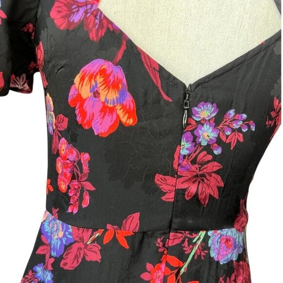 Reiss Leni black floral midi dress wedding guest cocktail party feminine fitted - Picture 9 of 14